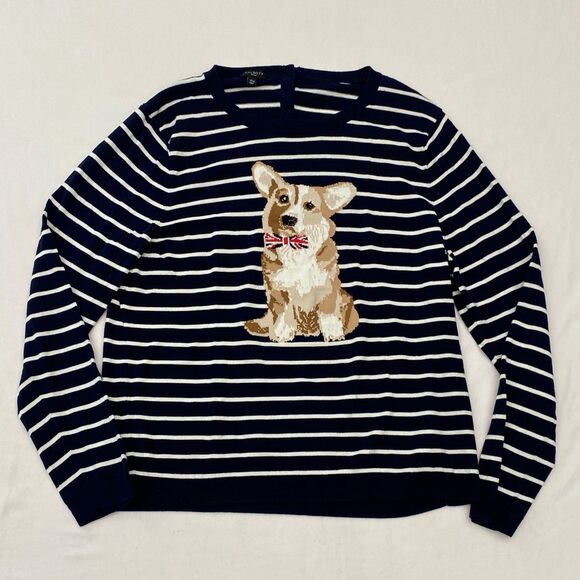 Talbots Sweaters - Talbots Sweater Womens Petite XL Black Striped Corgi Dog Cotton Blend Preppy